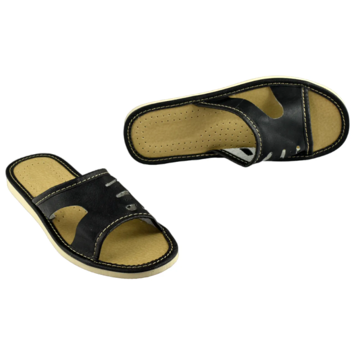 Pantofle damskie przewiewne z wycięciami na bokach, laczki domowe damskie czarne