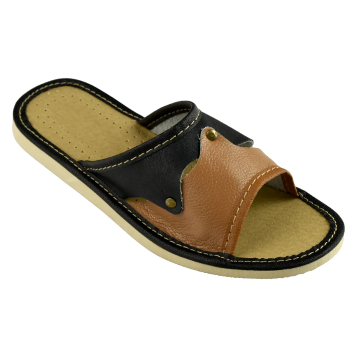 Pantofle damskie łączone kolorami, cappuccino czarny