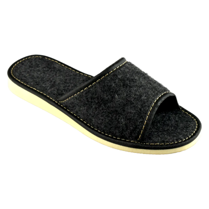 Damskie pantofle domowe z naturalnego filcu w kolorze czarnym