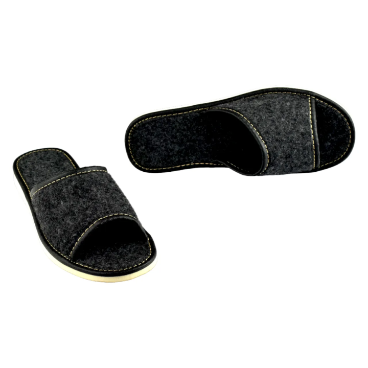 Damskie pantofle domowe z naturalnego filcu w kolorze czarnym