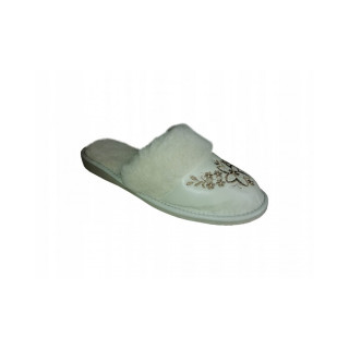 Ocieplane pantofle damskie z krytym noskiem, beżowe kapcie domowe - numer 280