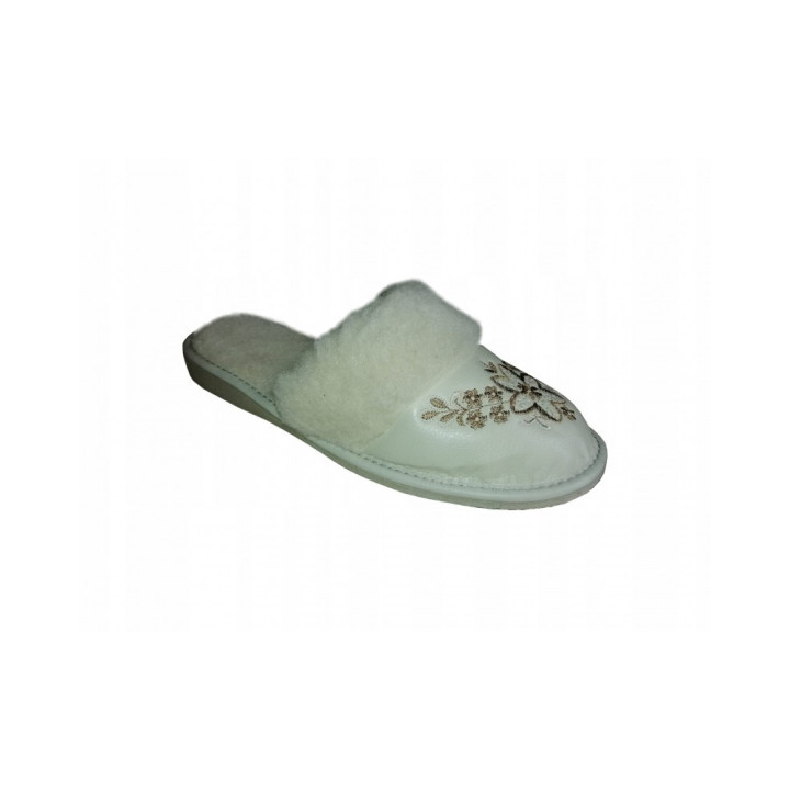 Ocieplane pantofle damskie z krytym noskiem, beżowe kapcie domowe - numer 280