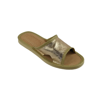 Pantofle damskie domowe, wygodne złote ciapcie po domu