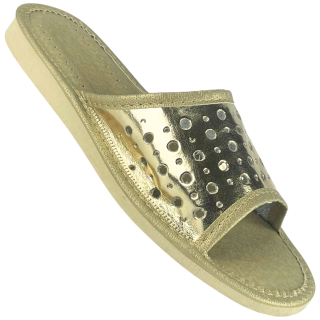 Złote, ażurowe kapcie damskie, pantofle do domu lub dla gości