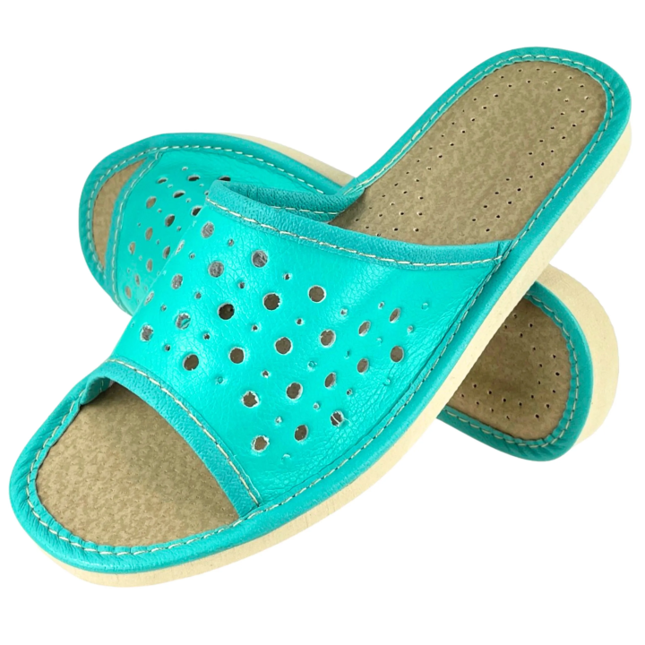 Zielone kapcie domowe, pantofle dla gości, wygodne laczki damskie - numer 349