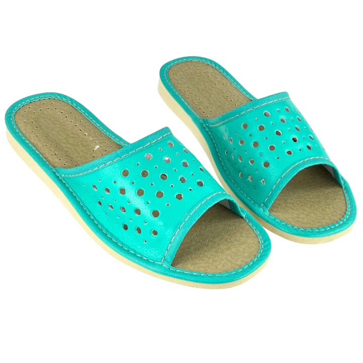 Zielone kapcie domowe, pantofle dla gości, wygodne laczki damskie - numer 349