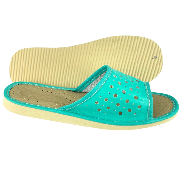 Zielone kapcie domowe, pantofle dla gości, wygodne laczki damskie - numer 349