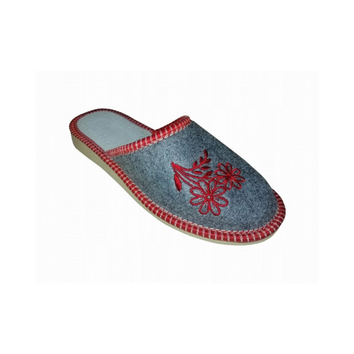 Skórkowe pantofle damskie domowe kryte z filcową cholewką