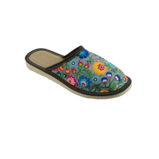 Kryte kapcie damskie z motywem łowickim, laczki domowe łowickie - numer 246