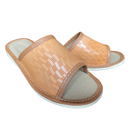 Kapcie damskie w prostokąty, odkryte laczki domowe - numer 166