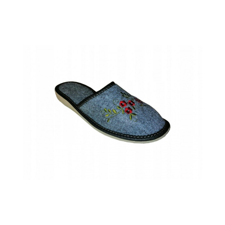 Kryte filcowe jasne kapcie damskie z haftowanym kwiatem, ciepłe kapce domowe