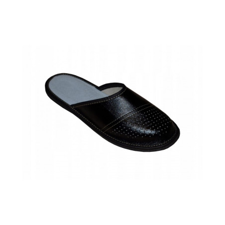 Skórkowe czarne, kryte pantofle męskie, wygodne lacie męskie - numer 194
