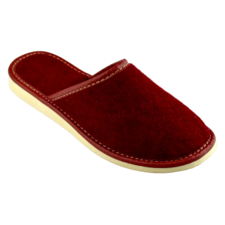 Kapcie domowe damskie z 100% wełny filcowej, bordowe pantofle damskie