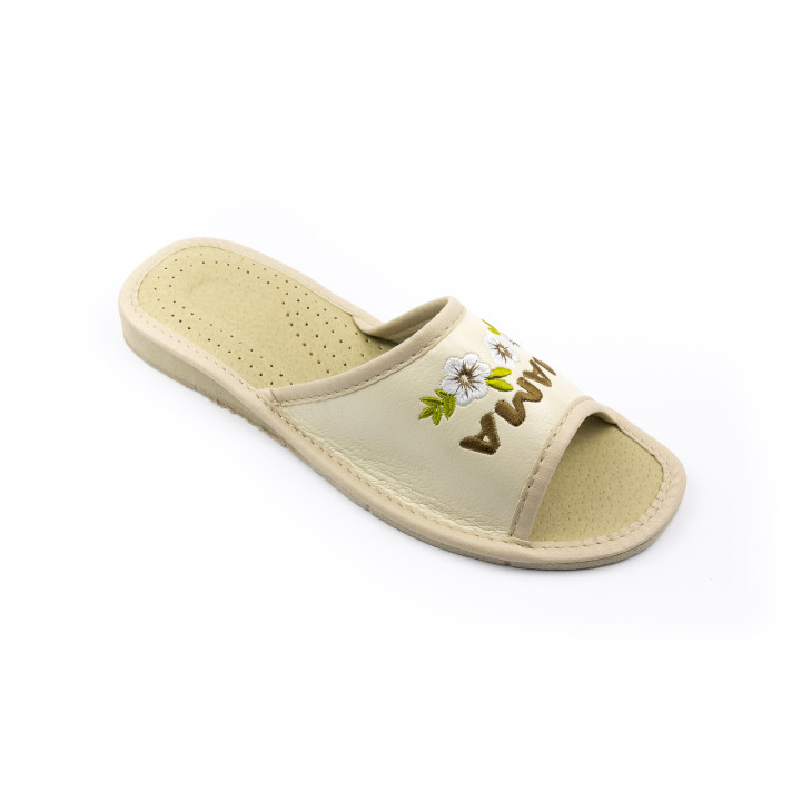 Beżowe kapcie z napisem Super Mama, pantofle damskie na prezent dla mamy