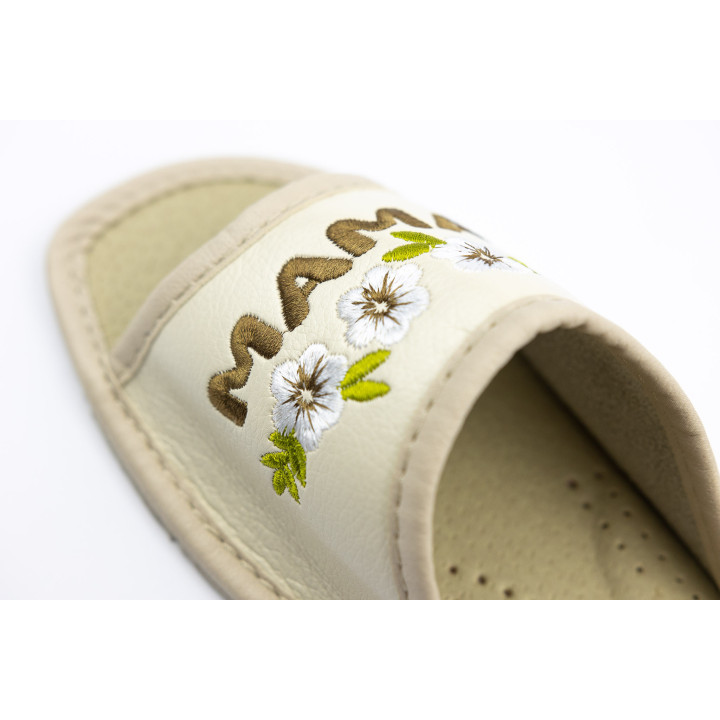 Beżowe kapcie z napisem Super Mama, pantofle damskie na prezent dla mamy