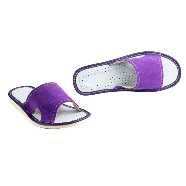 Wycięte po bokach pantofle domowe damskie, skórkowe laczki damskie