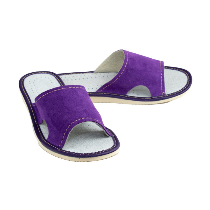 Wycięte po bokach pantofle domowe damskie, skórkowe laczki damskie