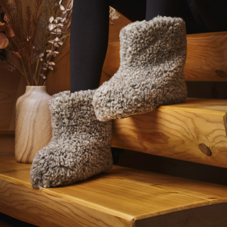 Wełniane bambosze domowe, szare bamboszki uniwersalne - numer 224