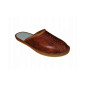 Skórkowe jasne brązowe męskie pantofle domowe, laczki męskie skórzane - numer 229