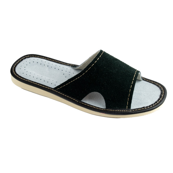 Pantofle zamszowe damskie, kapcie damskie pantofle laczki czarne