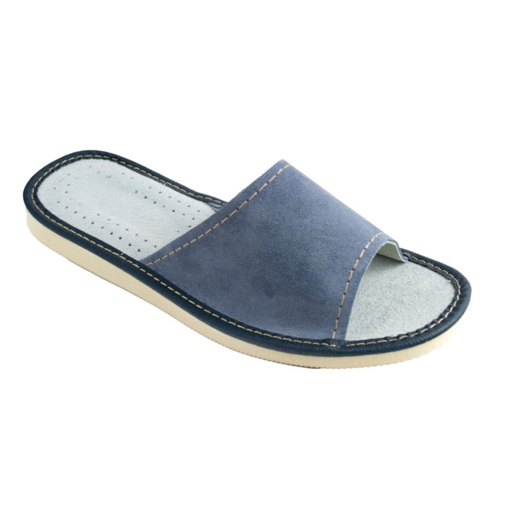 Skórkowe, welurowe pantofle domowe, laczki skórzane damskie - numer 057