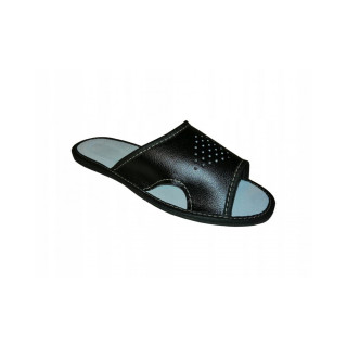 Czarne skórkowe pantofle męskie z wycięciami po bokach, dobra wentylacja