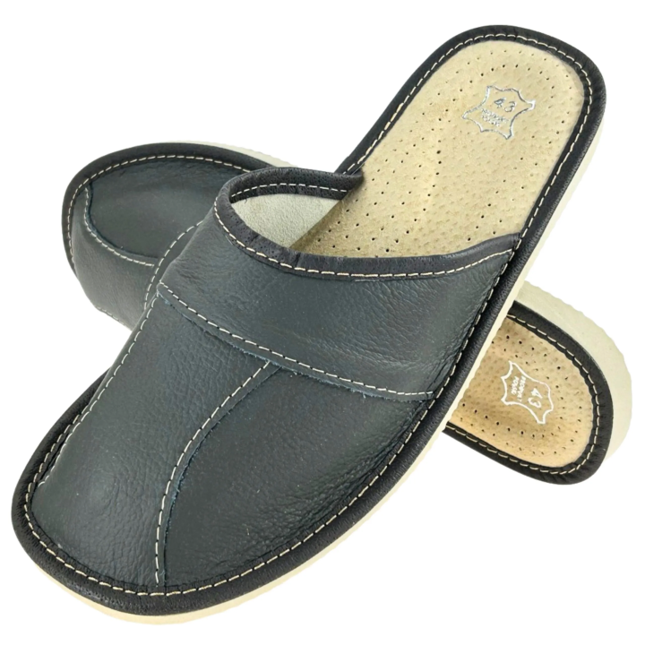 Szare pantofle męskie, łączone z 4 elementów