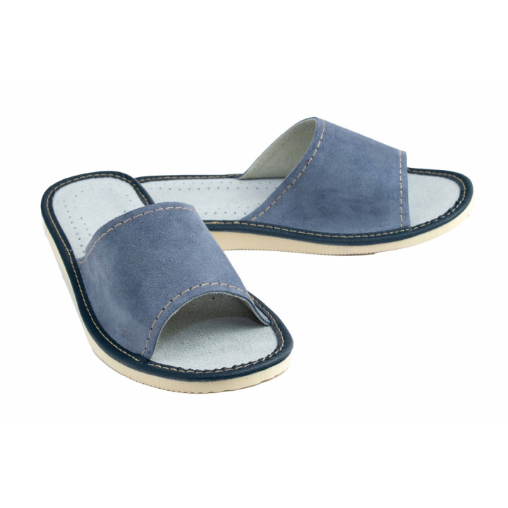 Skórkowe, welurowe pantofle domowe, laczki skórzane damskie - numer 057