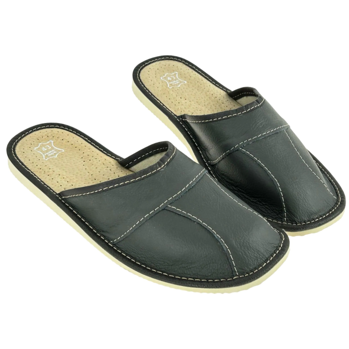 Szare pantofle męskie, łączone z 4 elementów