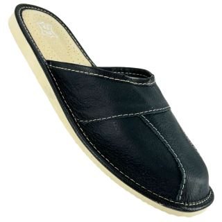 Laczki męskie czarne skórzane, pantofle męskie łączone z 4-elementów