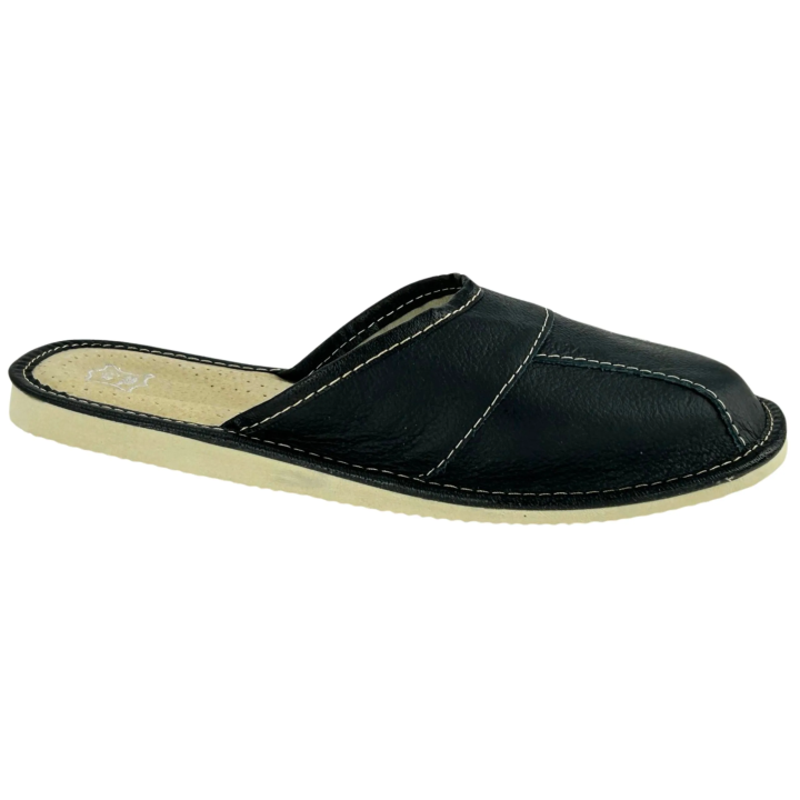 Laczki męskie czarne skórzane, pantofle męskie łączone z 4-elementów