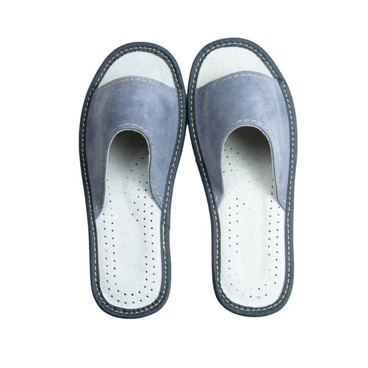 Skórkowe, welurowe pantofle domowe, laczki skórzane damskie - numer 057