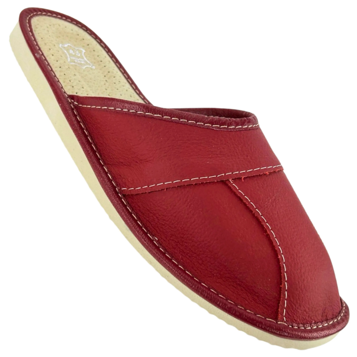 Czerwone kapcie skórzane męskie, wytrzymałe pantofle męskie z elementów