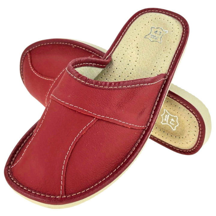 Czerwone kapcie skórzane męskie, wytrzymałe pantofle męskie z elementów