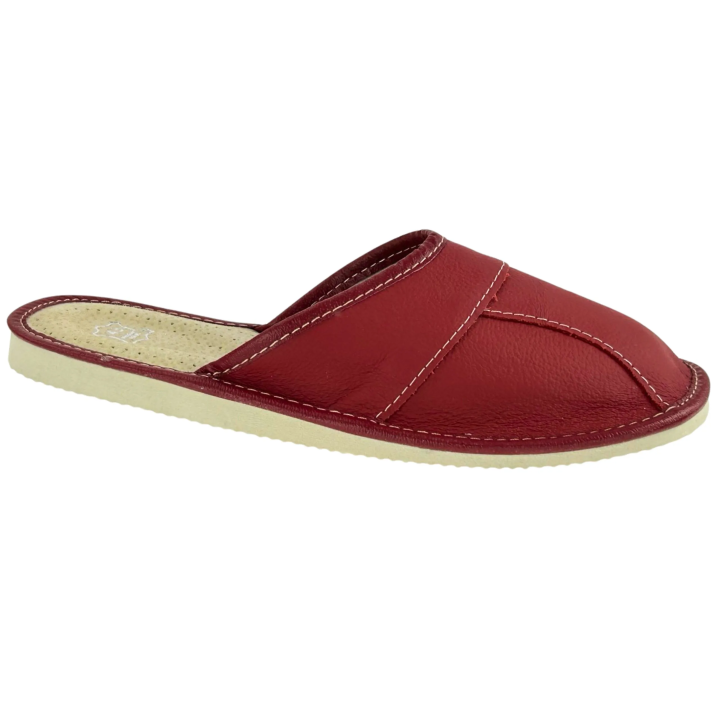 Czerwone kapcie skórzane męskie, wytrzymałe pantofle męskie z elementów