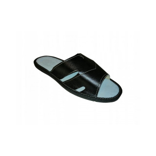 Odkryte skórkowe kapcie męskie, lekkie pantofle męskie czarne