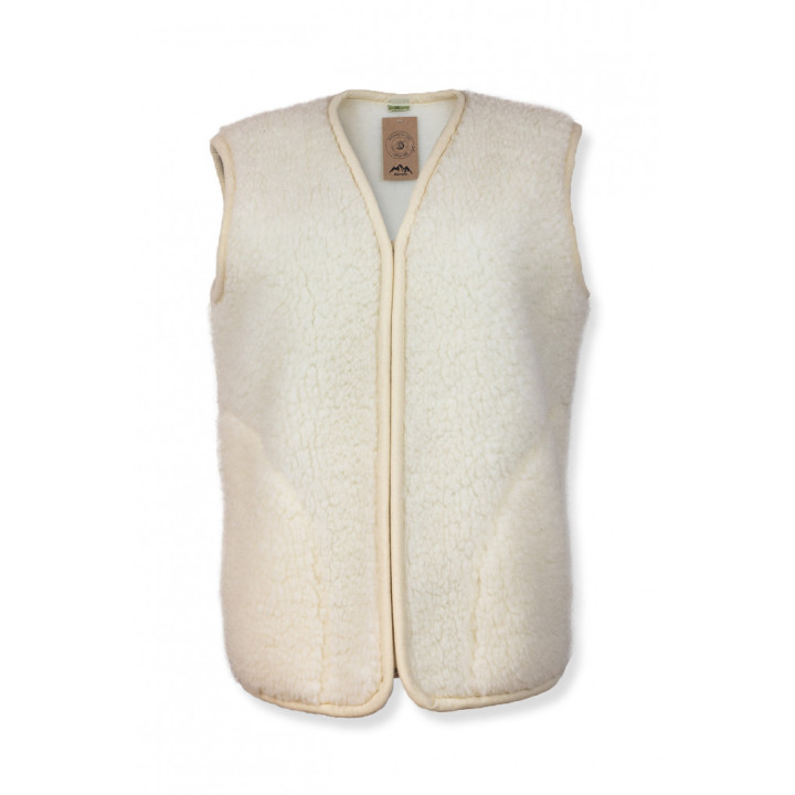 Wełniana kamizelka damska biała, ciepły bezrękawnik góralski