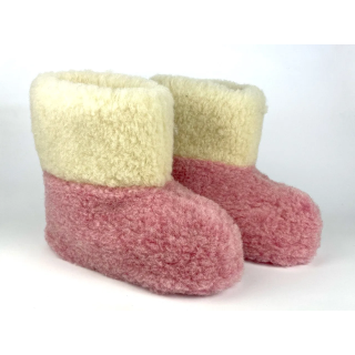 Biało-Różowe Bambosze wełniane góralskie, wełna 100% - CERTYFIKAT - numer 356