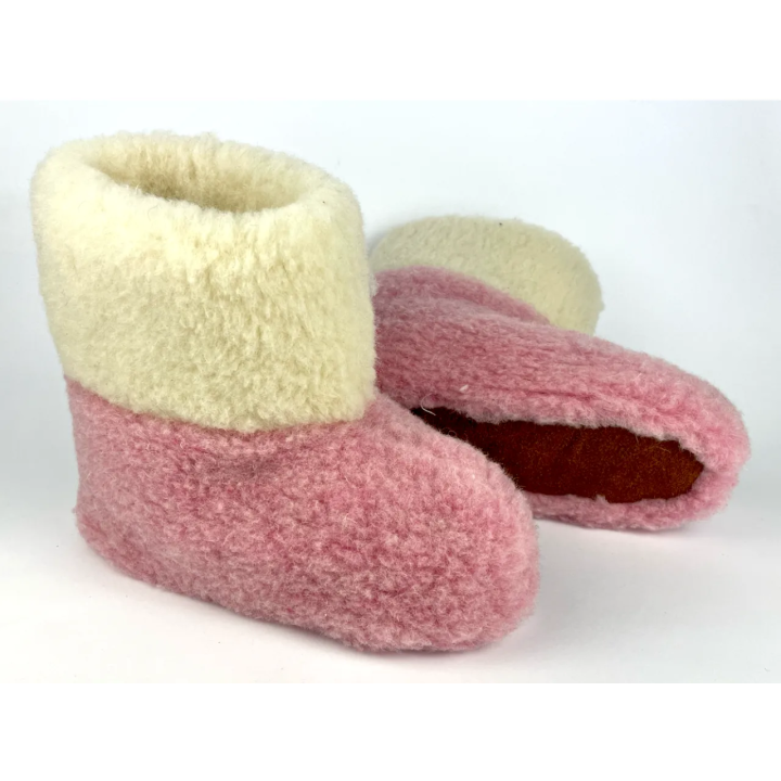 Biało-Różowe Bambosze wełniane góralskie, wełna 100% - CERTYFIKAT