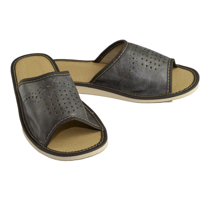 Odkryte kapcie męskie, pantofle męskie domowe z wzorem "Korona"