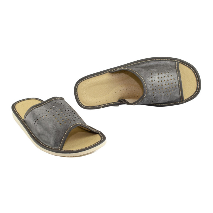 Odkryte kapcie męskie, pantofle męskie domowe z wzorem "Korona"