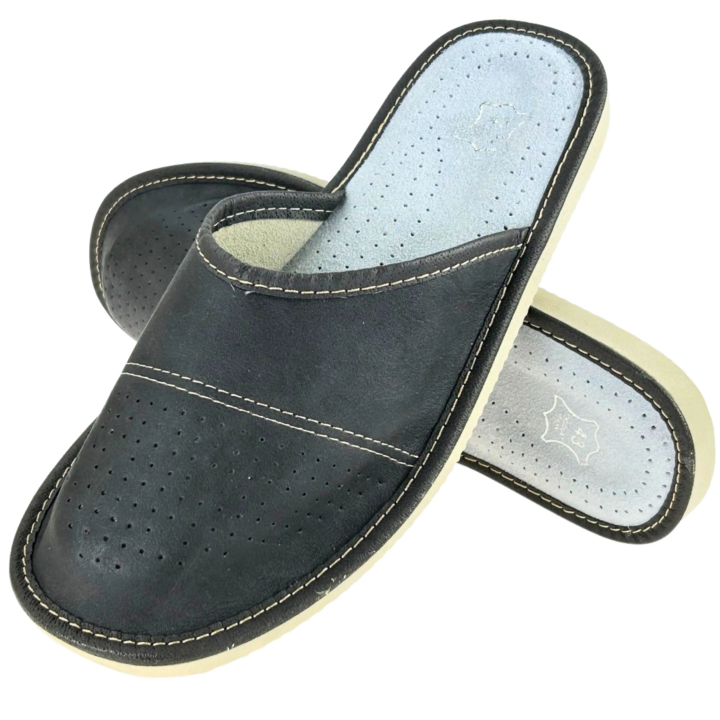 Skórzane, szare kryte pantofle męskie z profilowaną wkładką