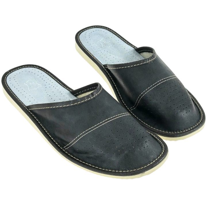 Skórzane, szare kryte pantofle męskie z profilowaną wkładką