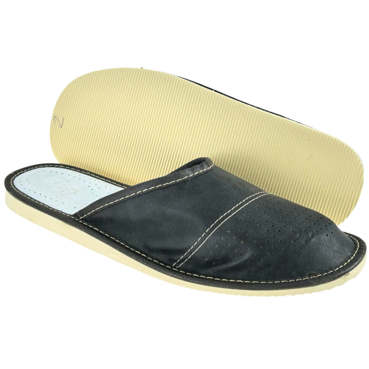 Skórzane, szare kryte pantofle męskie z profilowaną wkładką