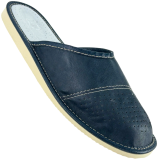 Granatowe laczki męskie skórzane, papcie domowe dla Panów