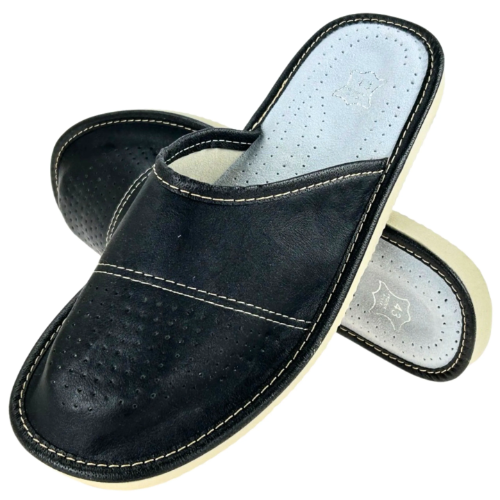 Skórkowe czarne, kryte pantofle męskie, wygodne lacie męskie