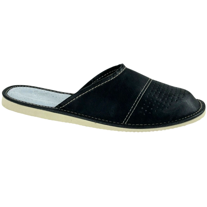 Skórkowe czarne, kryte pantofle męskie, wygodne lacie męskie