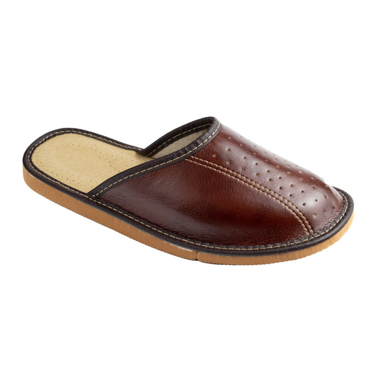 Brązowe kapcie męskie, brązowe pantofle męskie domowe