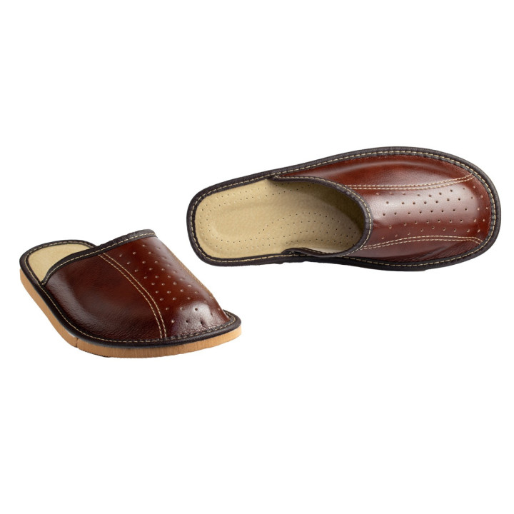 Brązowe kapcie męskie, brązowe pantofle męskie domowe