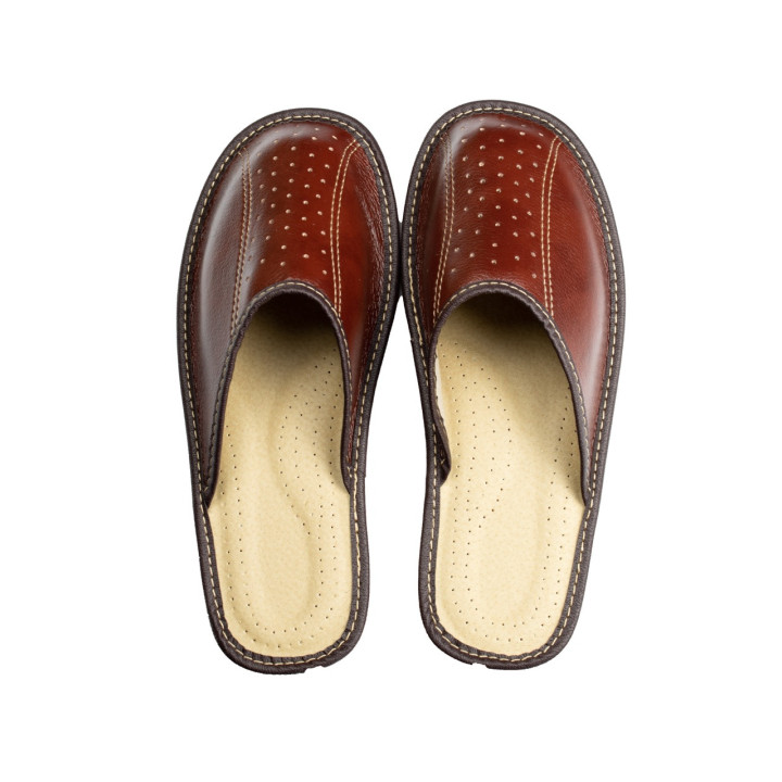 Brązowe kapcie męskie, brązowe pantofle męskie domowe